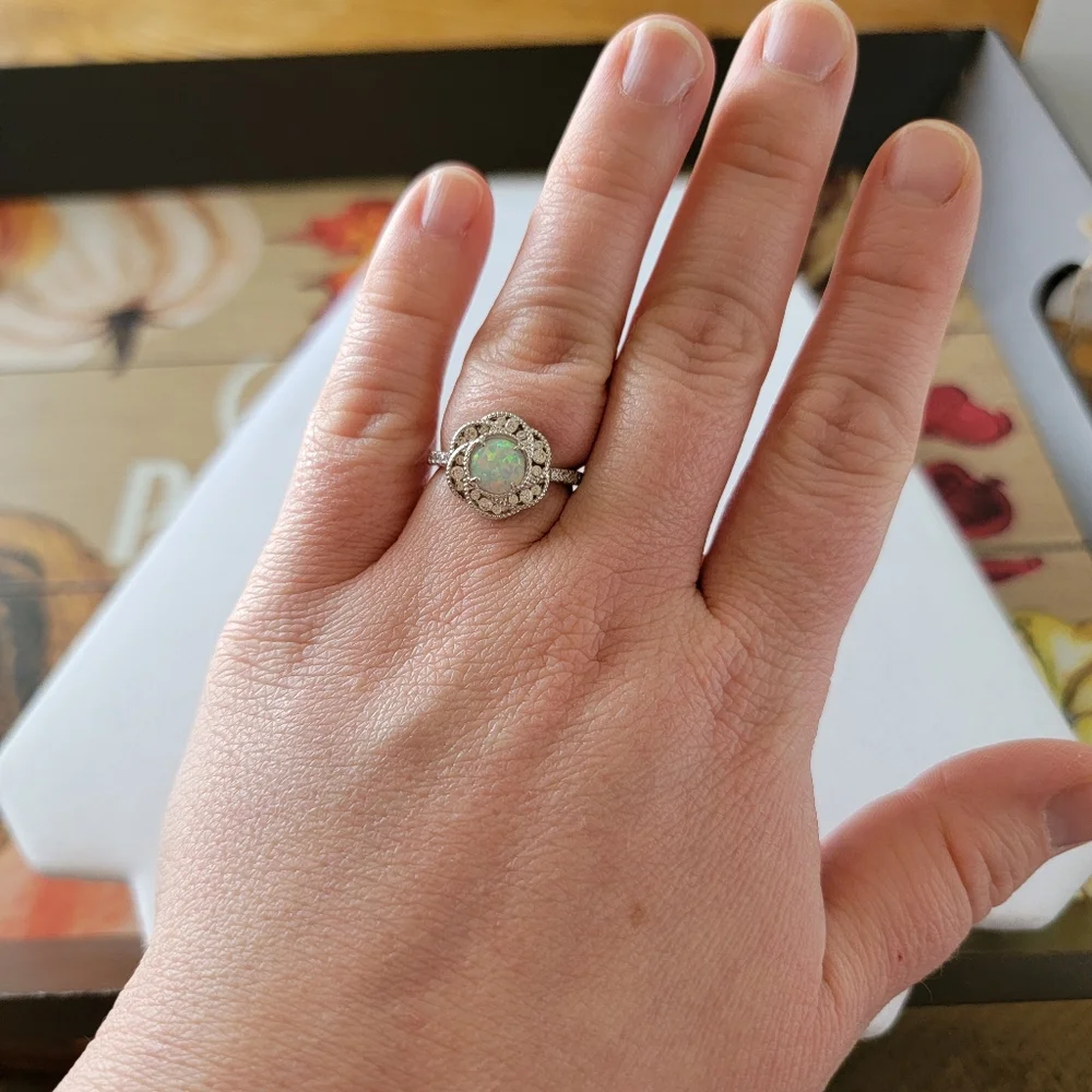 Floral Opal and Diamond Simulated Stone Ring | Fragrant Jewels